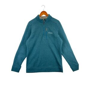 Columbia Men's L Teal‎ Fleece Lined 1/4 Zip Pullover Sweater Outdoor Activewear